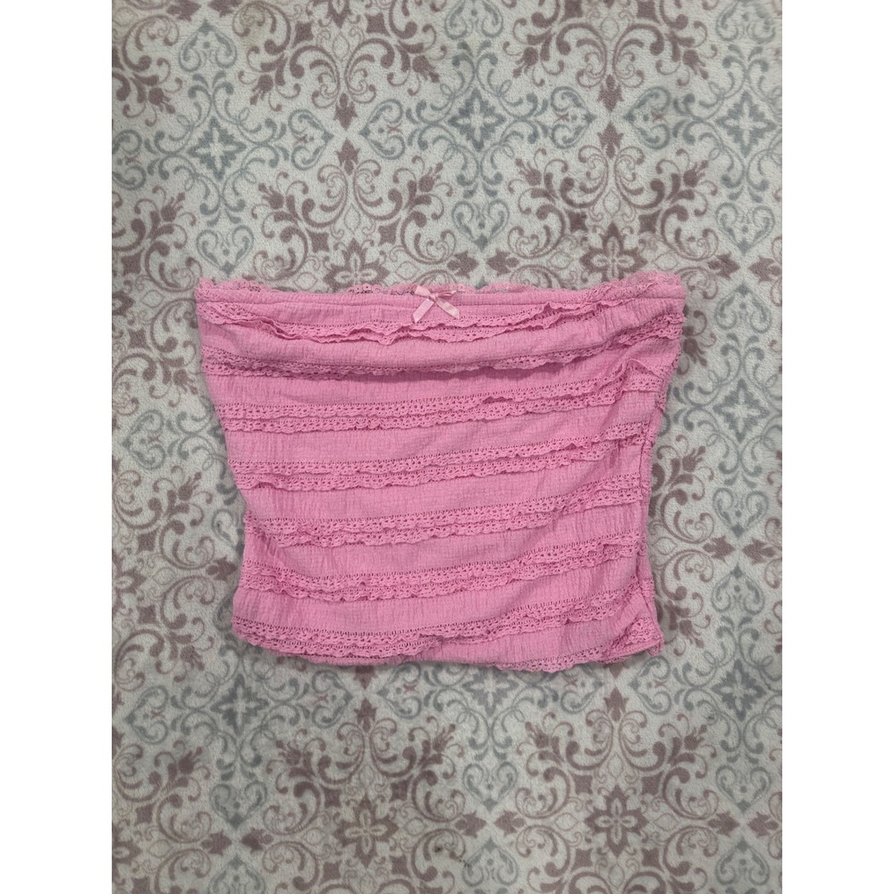 Faded Rose Essentials Pink Lace Tiered Tube Top Medium Coquette Y2K Strapless